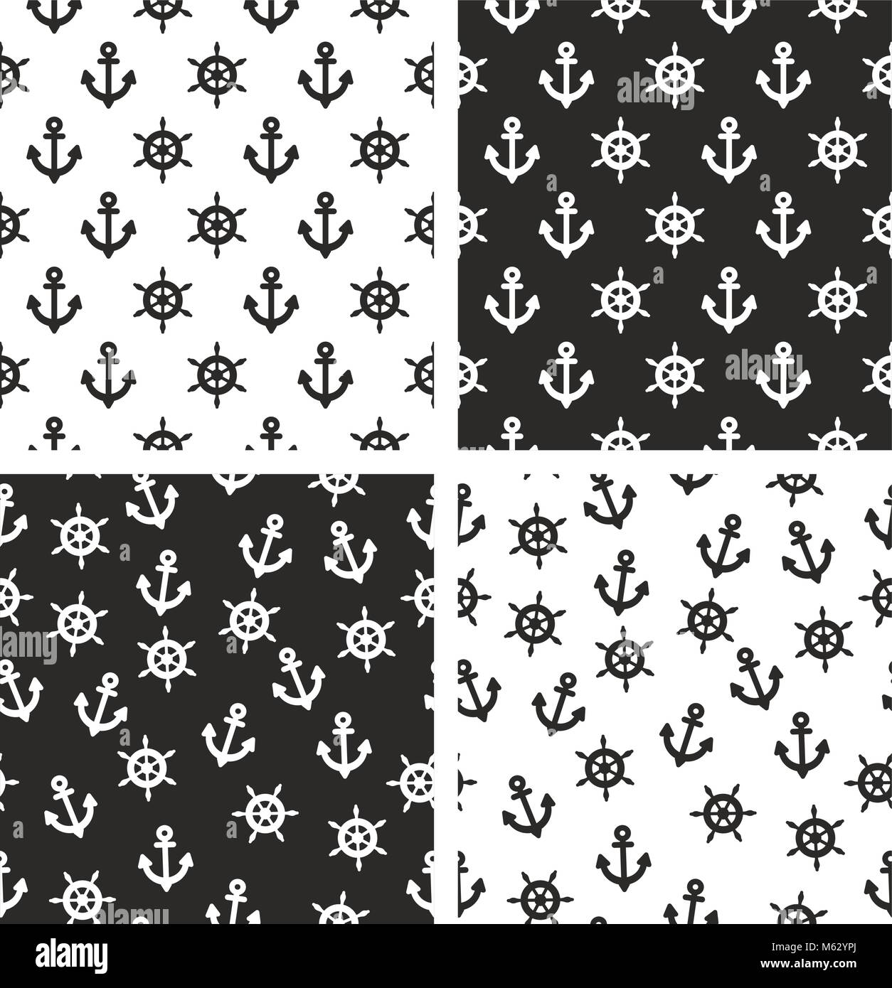 Anchor & Boat Steering Wheel Seamless Pattern Set Stock Vector Image ...