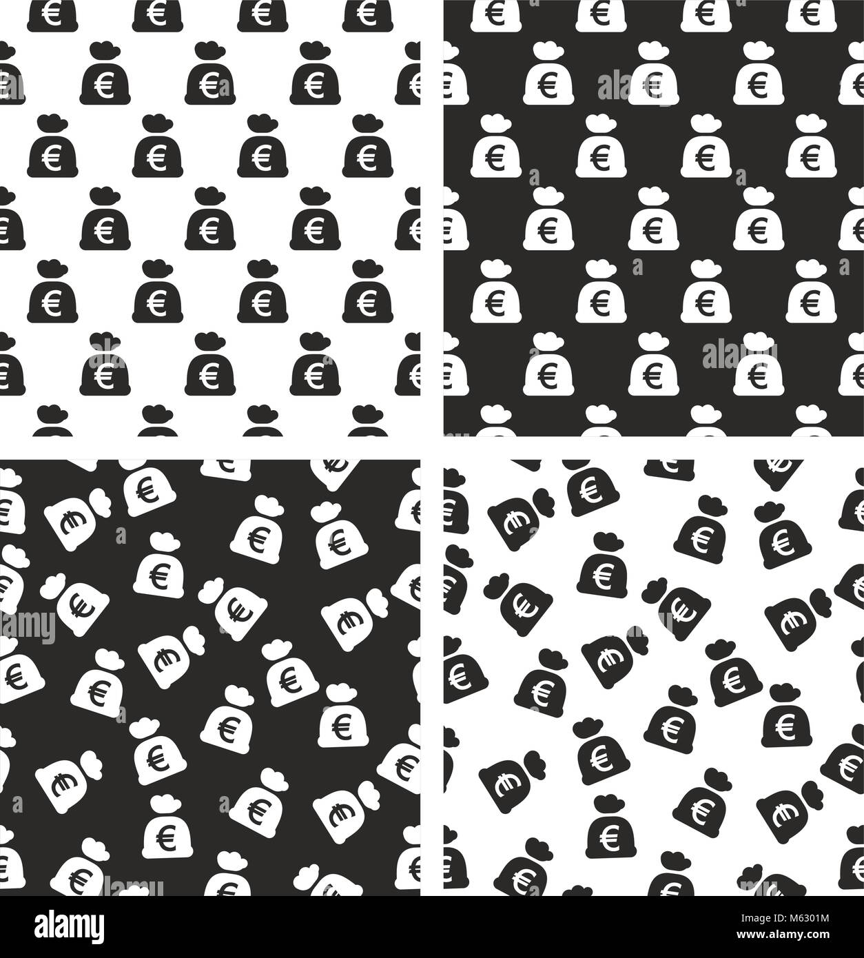 Bag Of Money With Euro Symbol Seamless Pattern Set Stock Vector Image ...