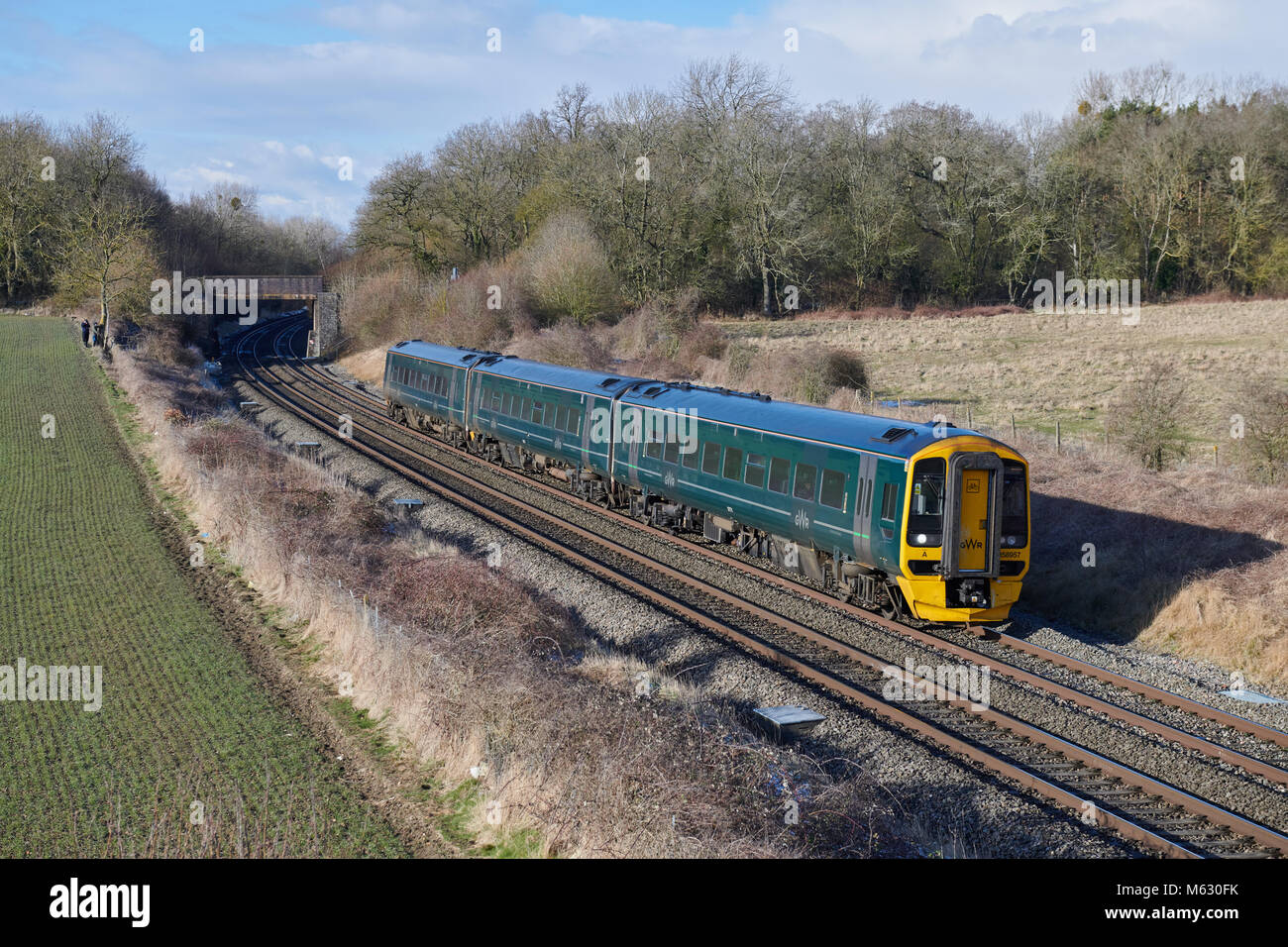 158957 heads through Croome, Worcestershire with 2O94 1450 Great Malvern to Weymouth service on 27th Feb 2018. Stock Photo