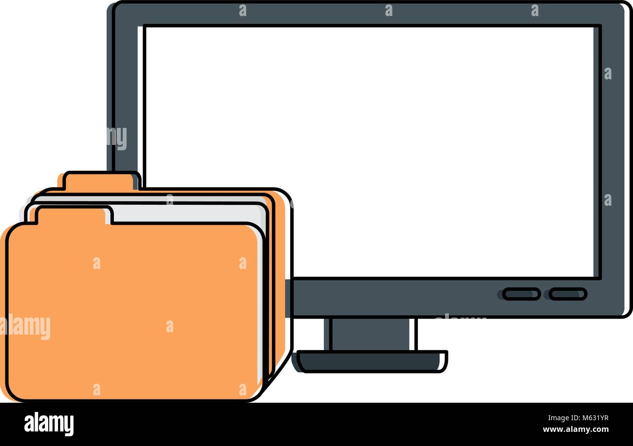 monitor computer with file folder vector illustration design Stock ...