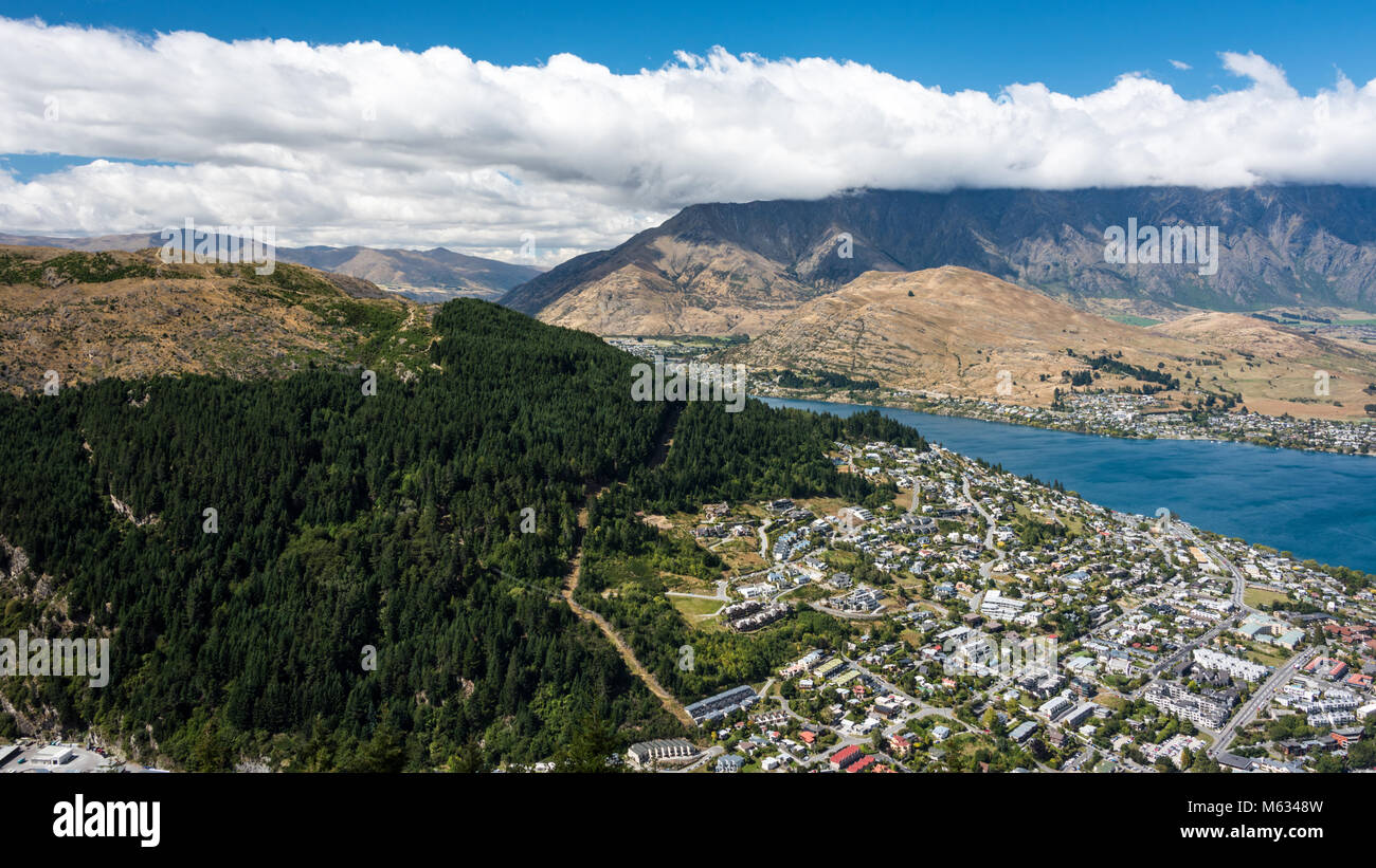 Aerial View of Queenstown and Lake Wakatipu, South Island, New Zealand ...
