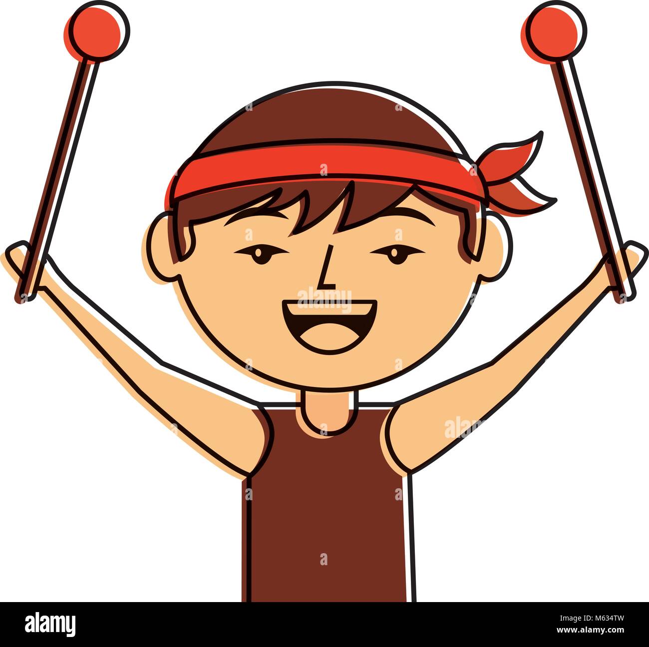 portrait cartoon man chinese with drumsticks Stock Vector Image & Art ...
