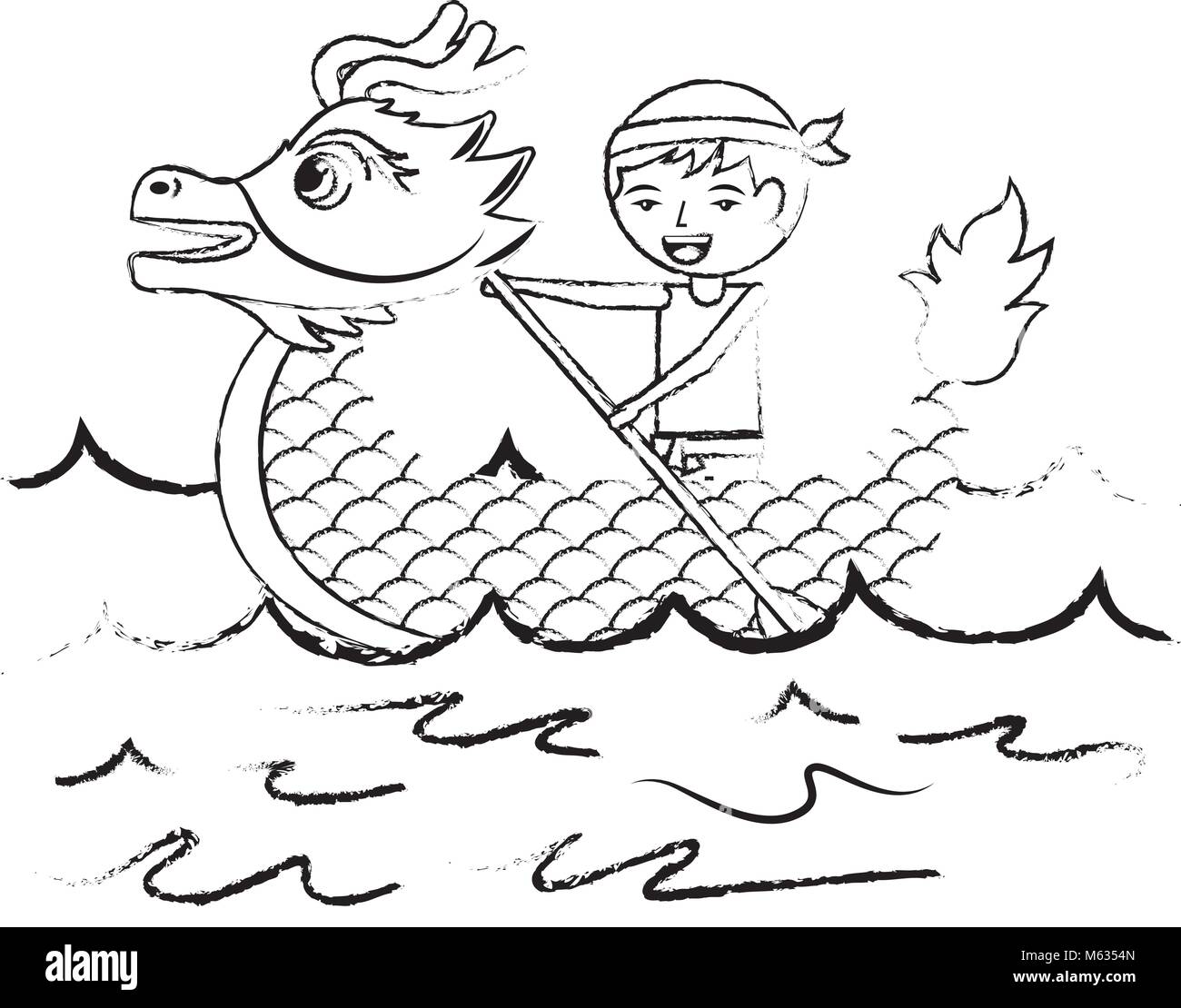 red dragon man rowing festival chinese traditional Stock Vector