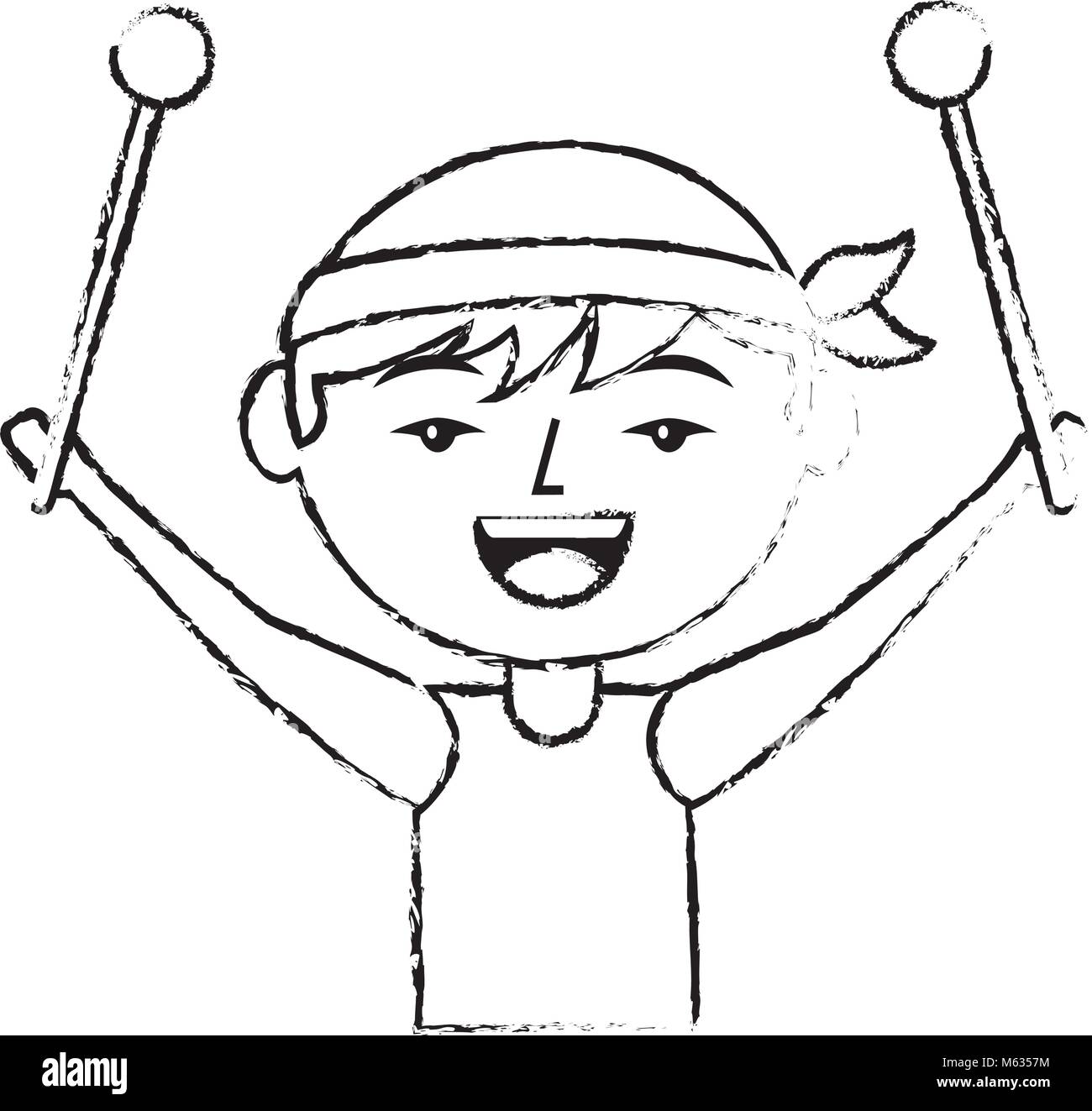 portrait cartoon man chinese with drumsticks Stock Vector Image & Art ...