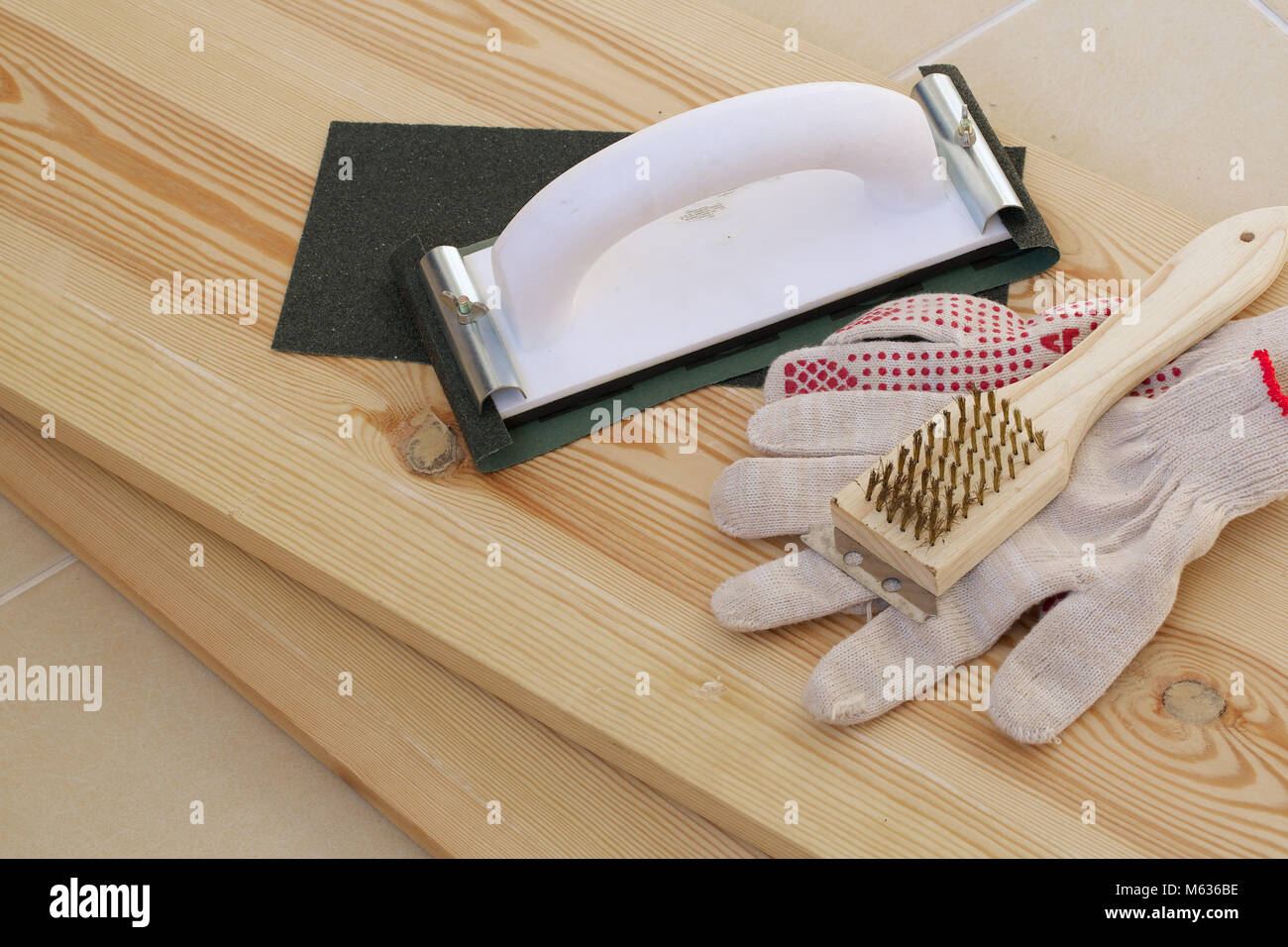 Process of polishing the wood before painting. Closeup Stock Photo Alamy