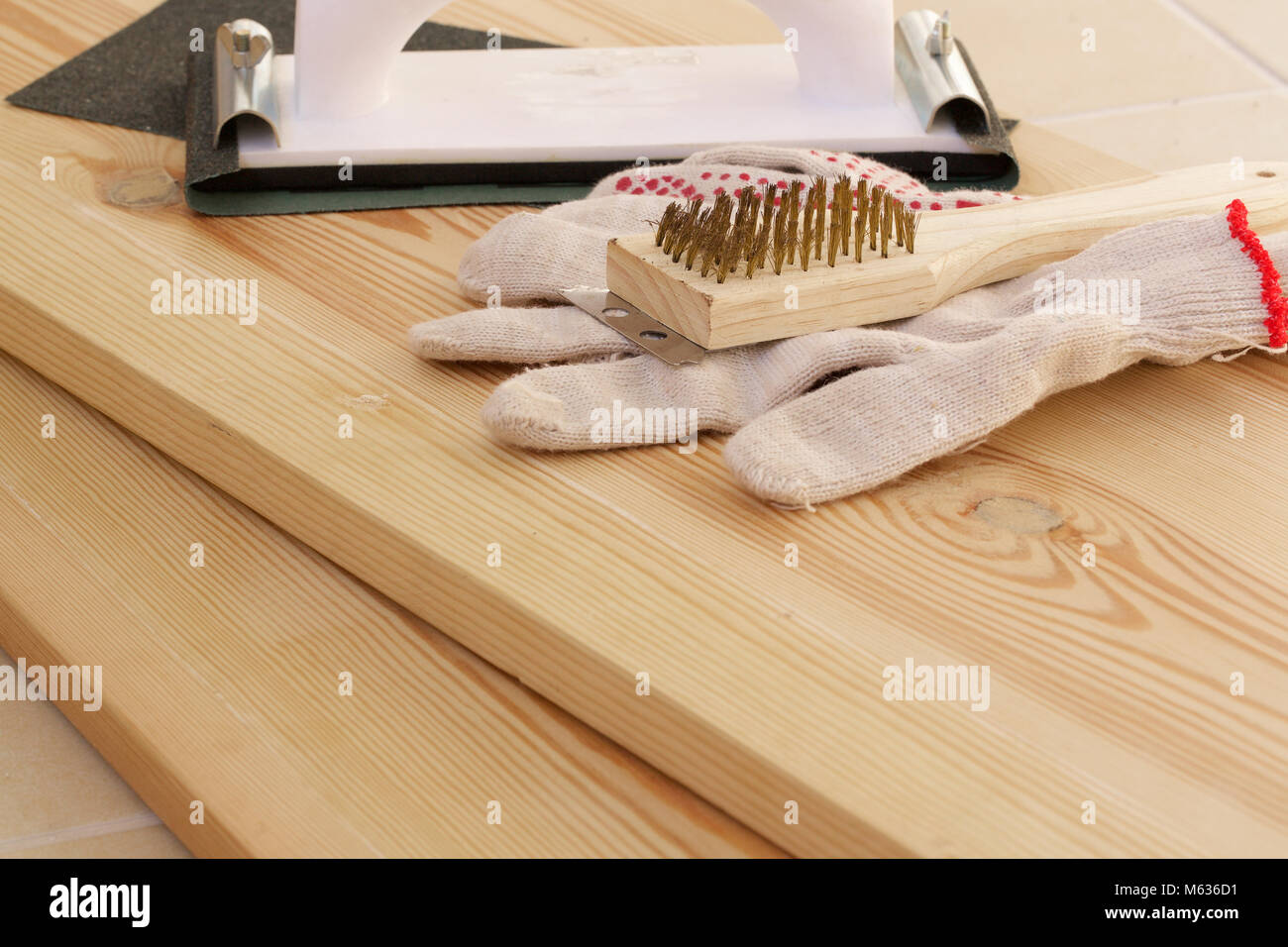 Process of polishing the wood before painting. Closeup Stock Photo Alamy