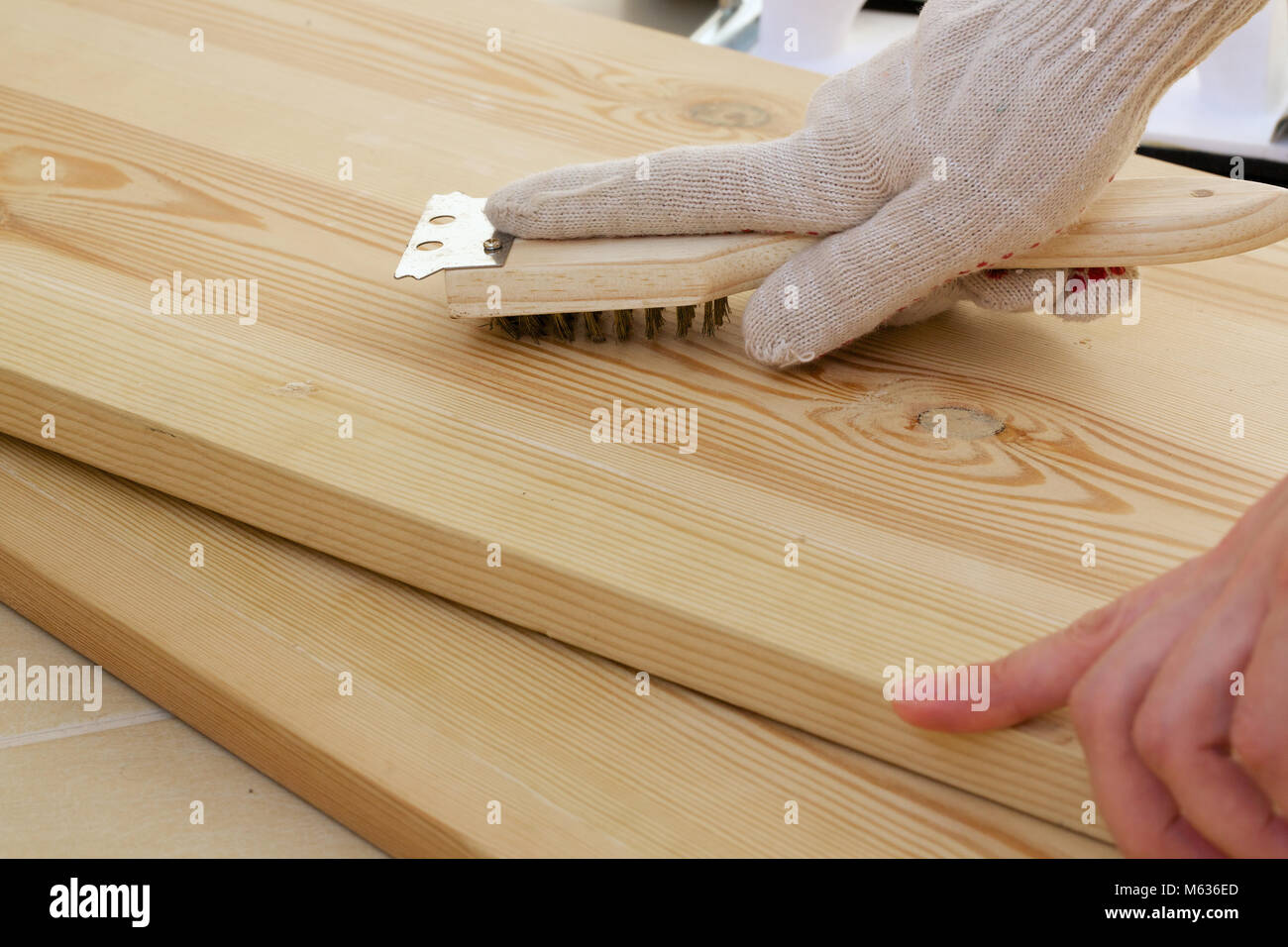 Process of polishing the wood before painting. Closeup Stock Photo Alamy
