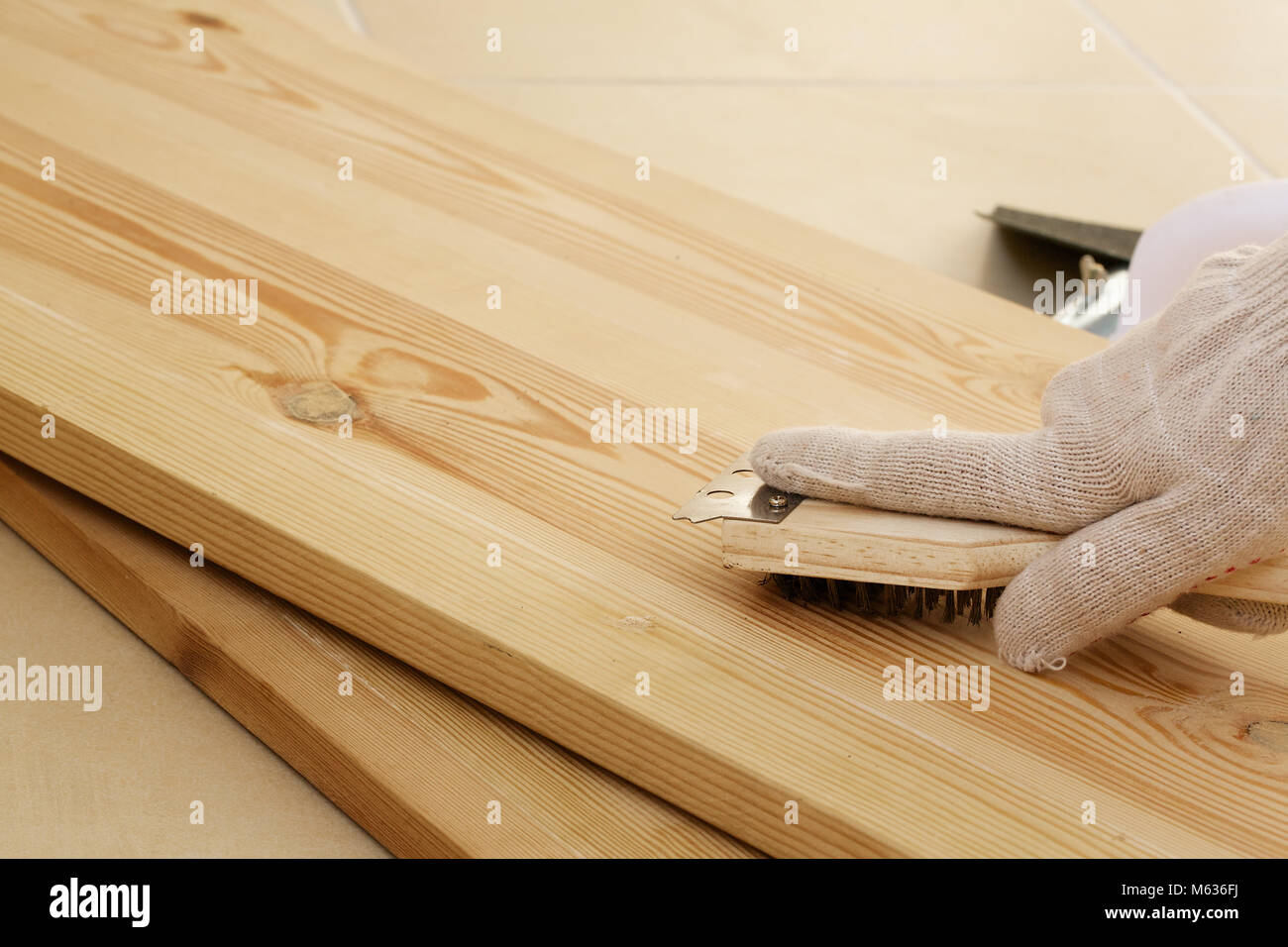 Process of polishing the wood before painting. Closeup Stock Photo Alamy