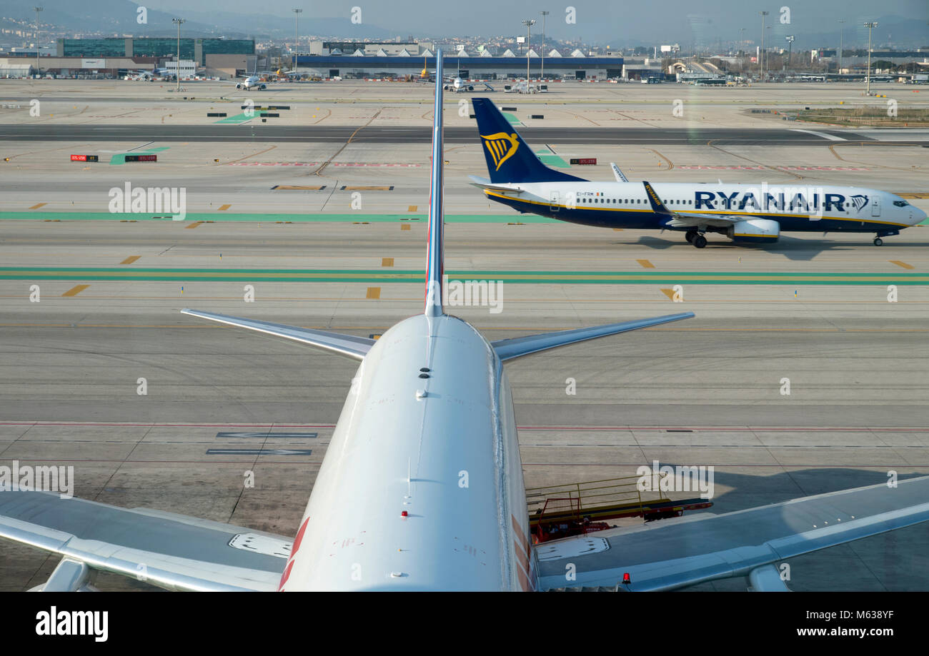 Looking out to airside at Barcelona airport Stock Photo