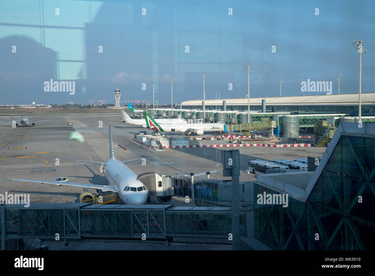 Looking out to airside at Barcelona airport Stock Photo