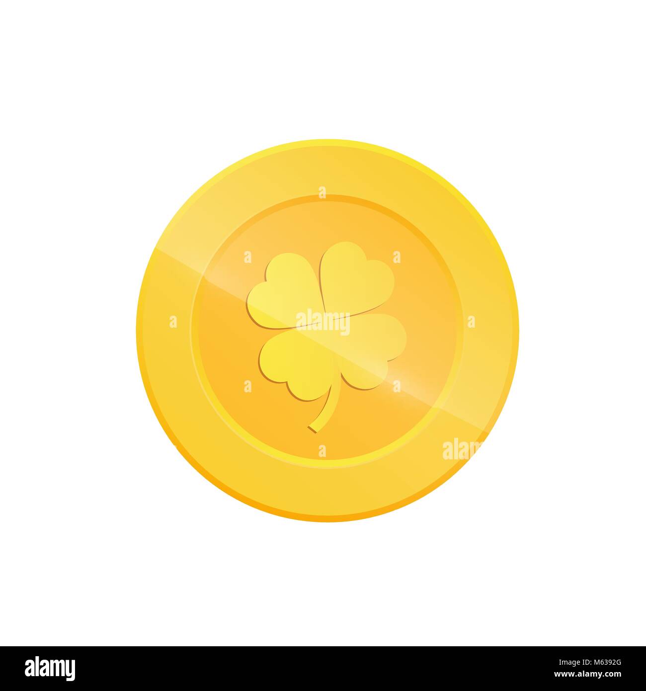 Saint Patrick's Day coin. Gold coin with four leaf clover sign Stock ...