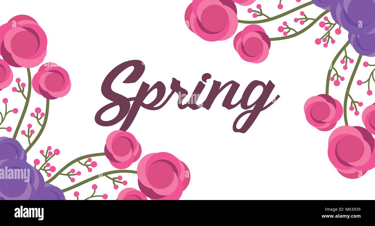 cute floral banner spring word with delicete flowers ornament Stock ...