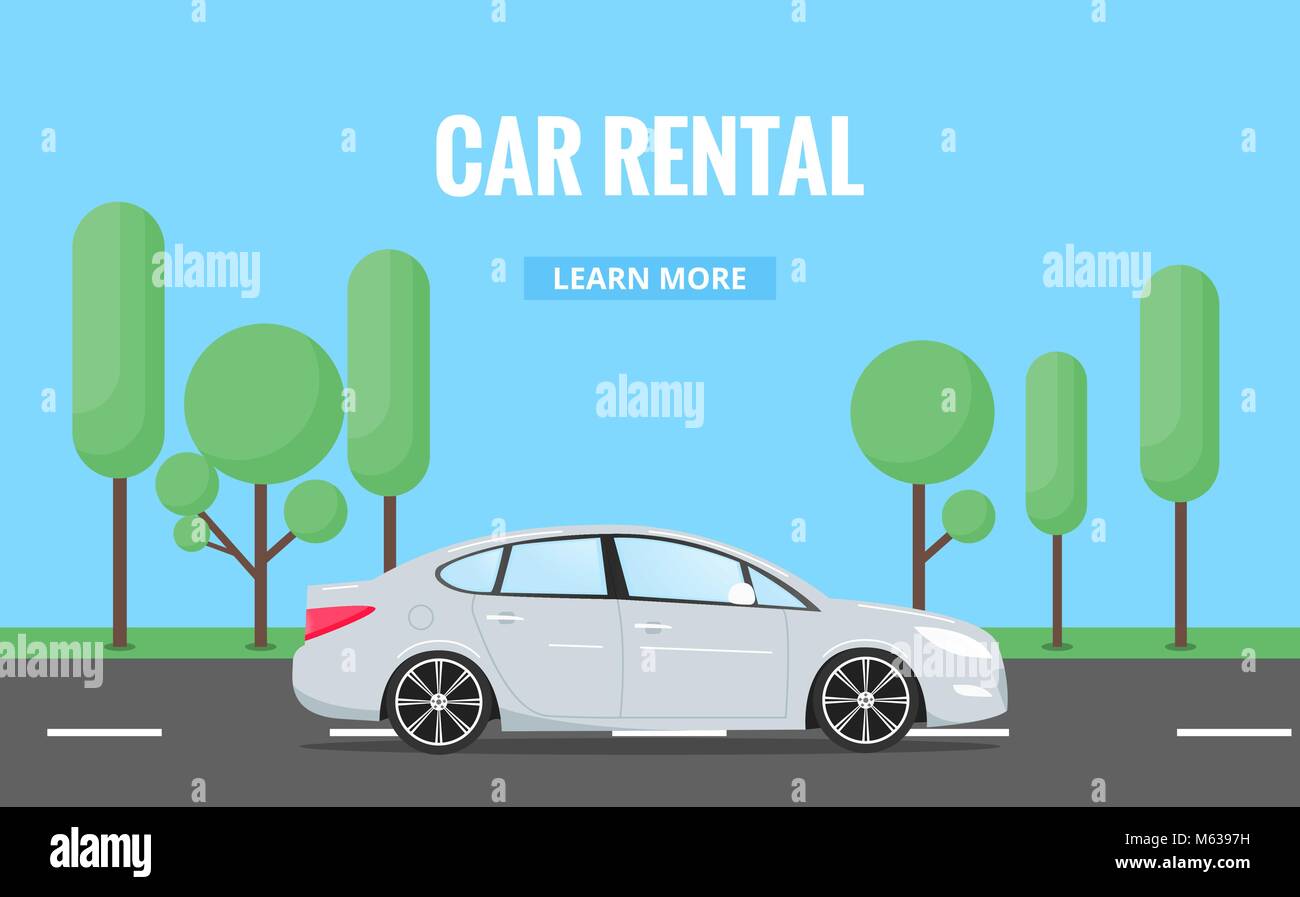Car Rent Modern Automobile In Trendy Style With Typography For