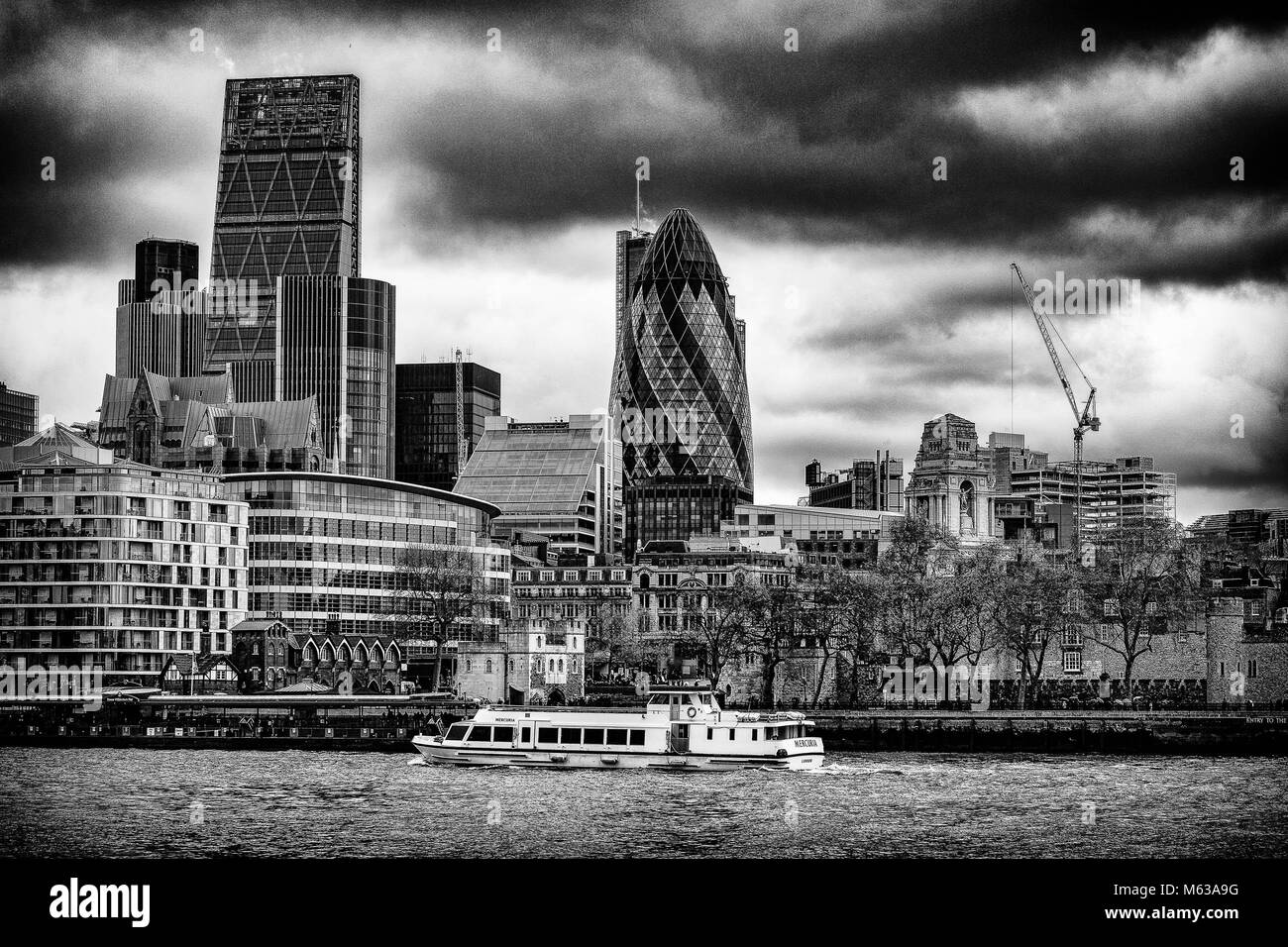 London Cityscape with the Gherkin in black and white Stock Photo