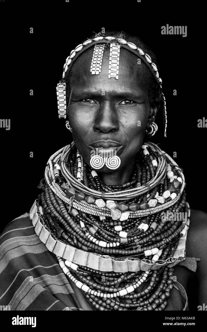 A Portrait Of A Woman From The Nyangatom Tribe, Lower Omo Valley, Ethiopia Stock Photo