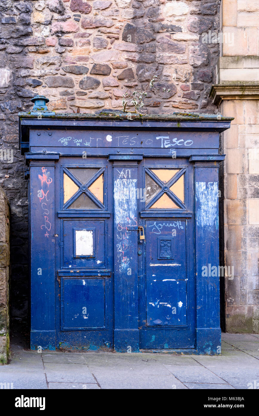 Old Dr. Who style police box in Edinburgh. Scotland. Stock Photo