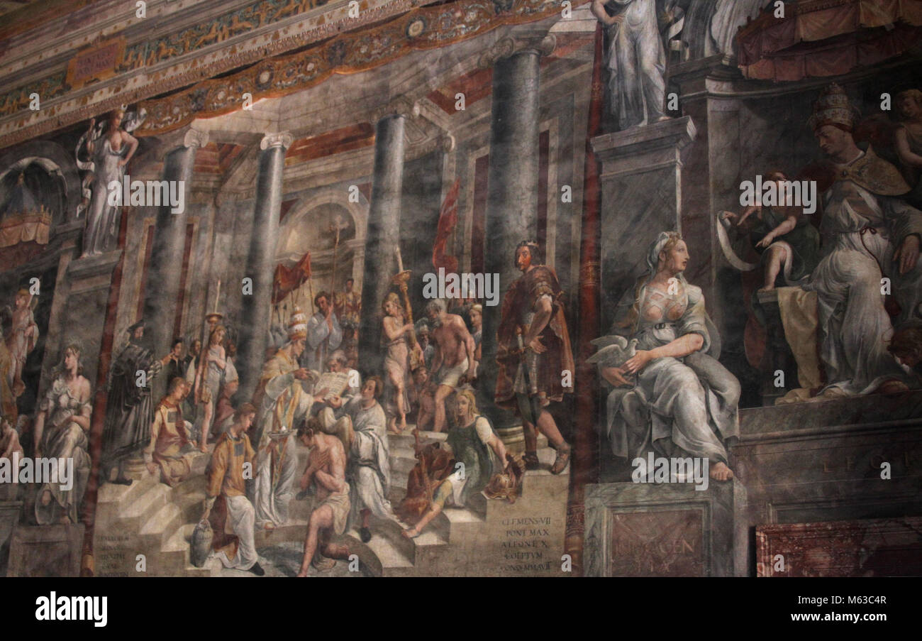 Painting Baptism of Constantine, Sala di Costantino, Vatican chambers, Vatican Museums, Vatican City, Rome, Italy. Stock Photo
