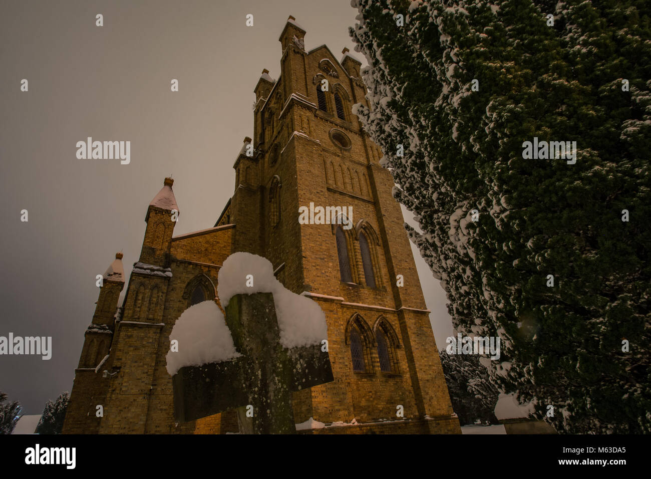 Snow scenes photos of a town centre Newtown Powys Mid-Wales Winter 2018. Stock Photo