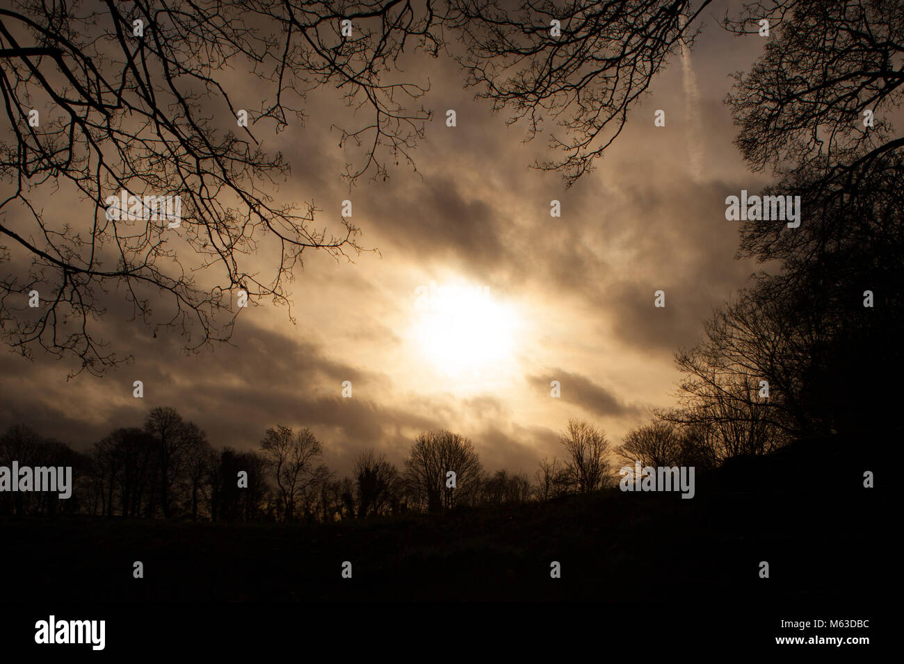 Moody  silhouette of skies at Deddington Castle grounds Stock Photo