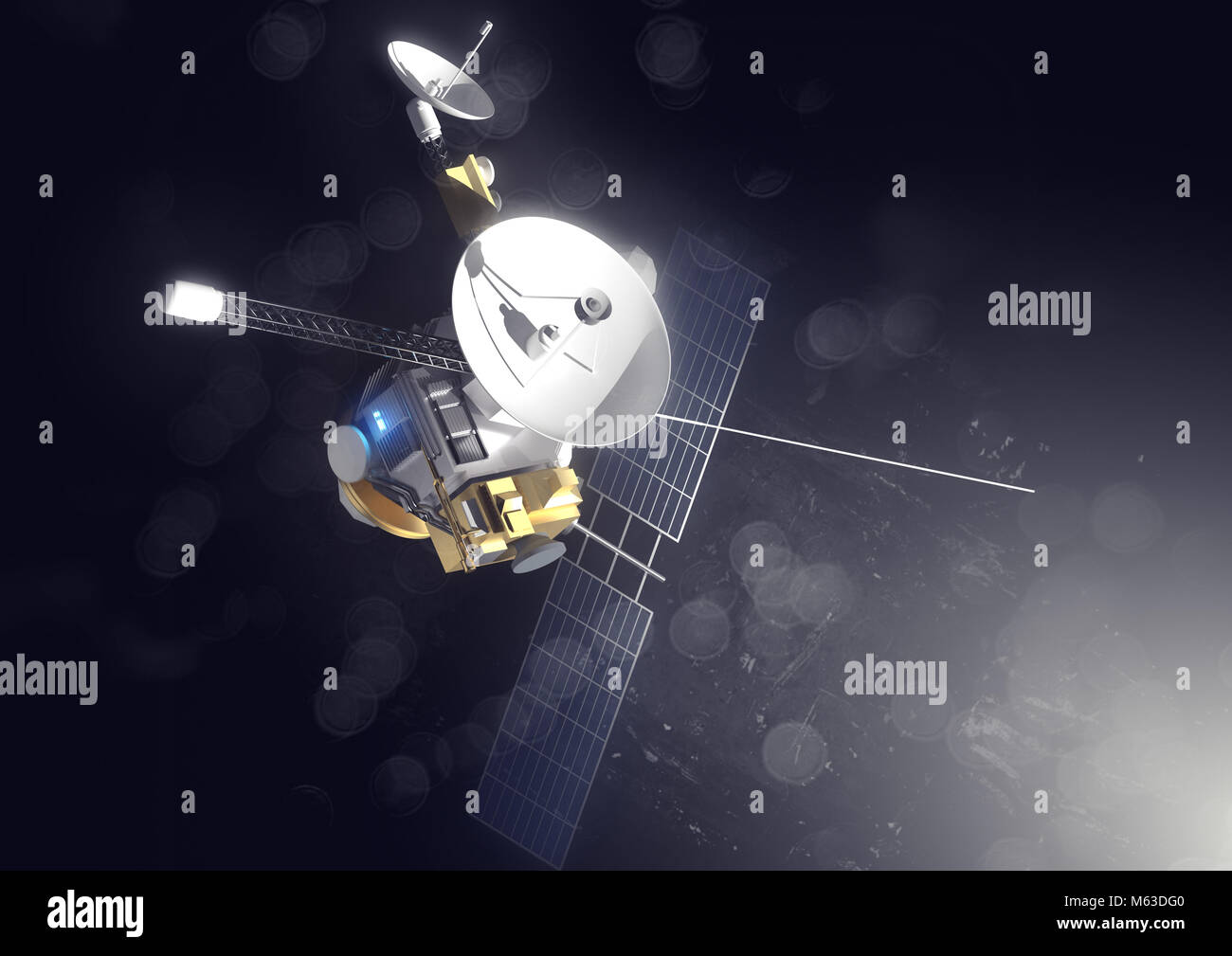 A deep space probe transmitting data and  information. 3D illustration. Stock Photo