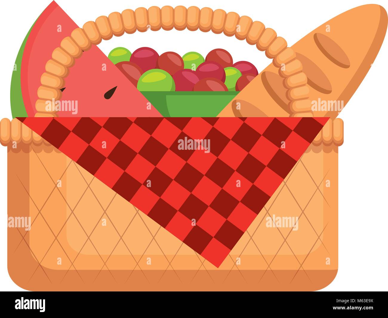 picnic basket with bread and fruits vector illustration design Stock ...