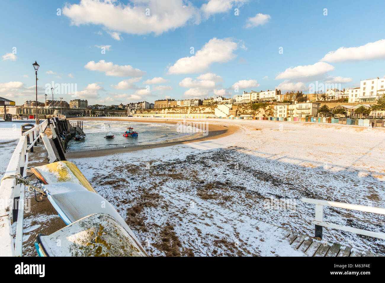England, Broadstairs, Viking Bay beach. View along beach and the town