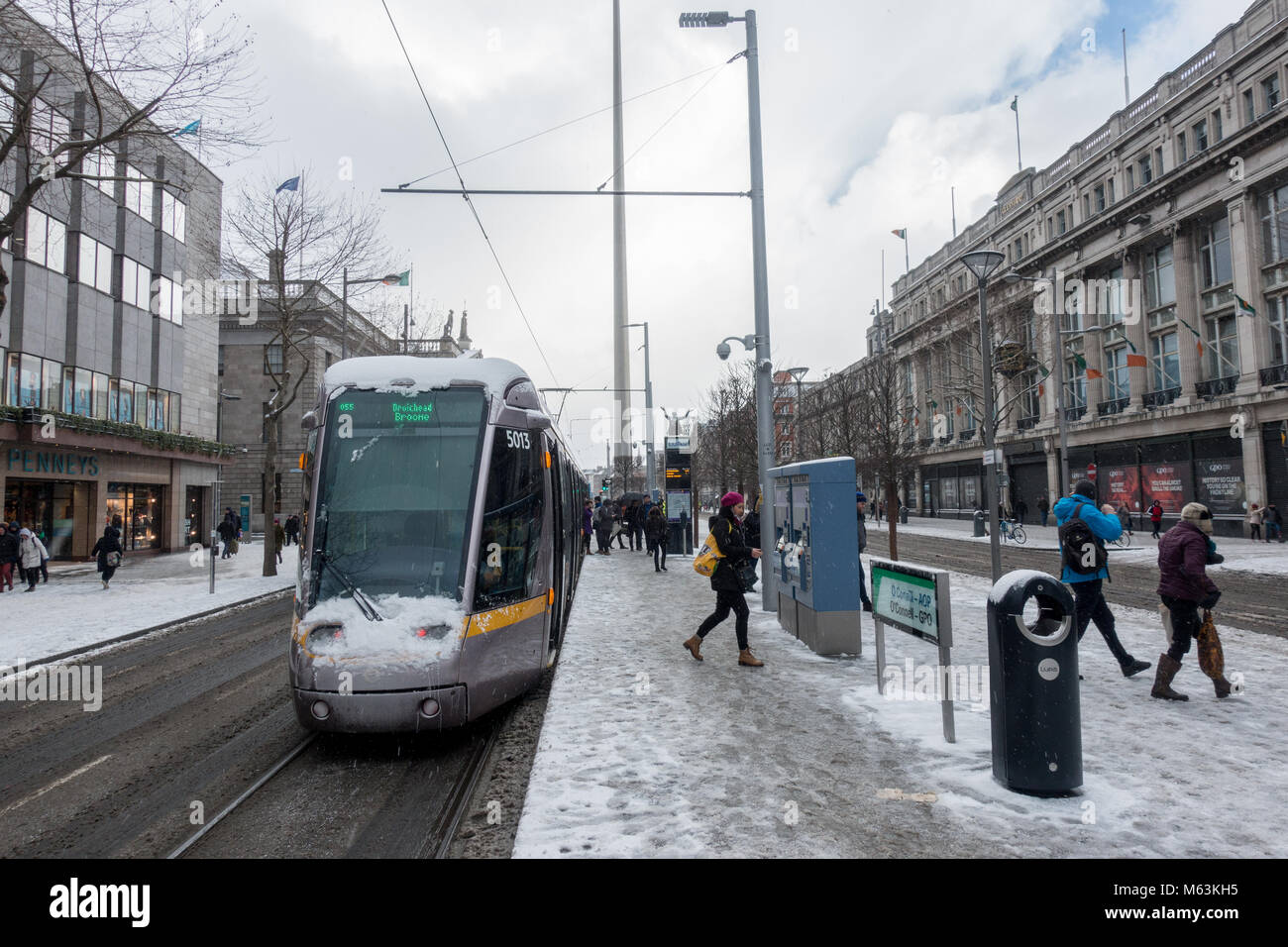 Snow in Dublin City, Winter ' Beast from the east'  in Ireland 2018 Stock Photo