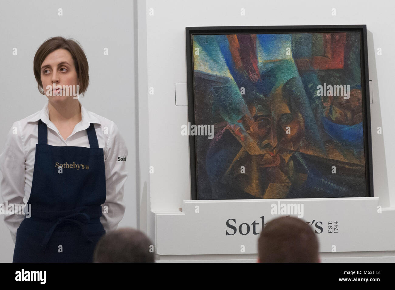 London, UK.  28 February 2018. ''Testa + Luce + Ambiente'' by Umberto Boccioni, (Est. £5.5-7.5m) sold for a hammer price of £7.9m at the evening sale of Impressionist, Modern & Surrealist art at Sotheby's in New Bond Street.  Credit: Stephen Chung / Alamy Live News Stock Photo