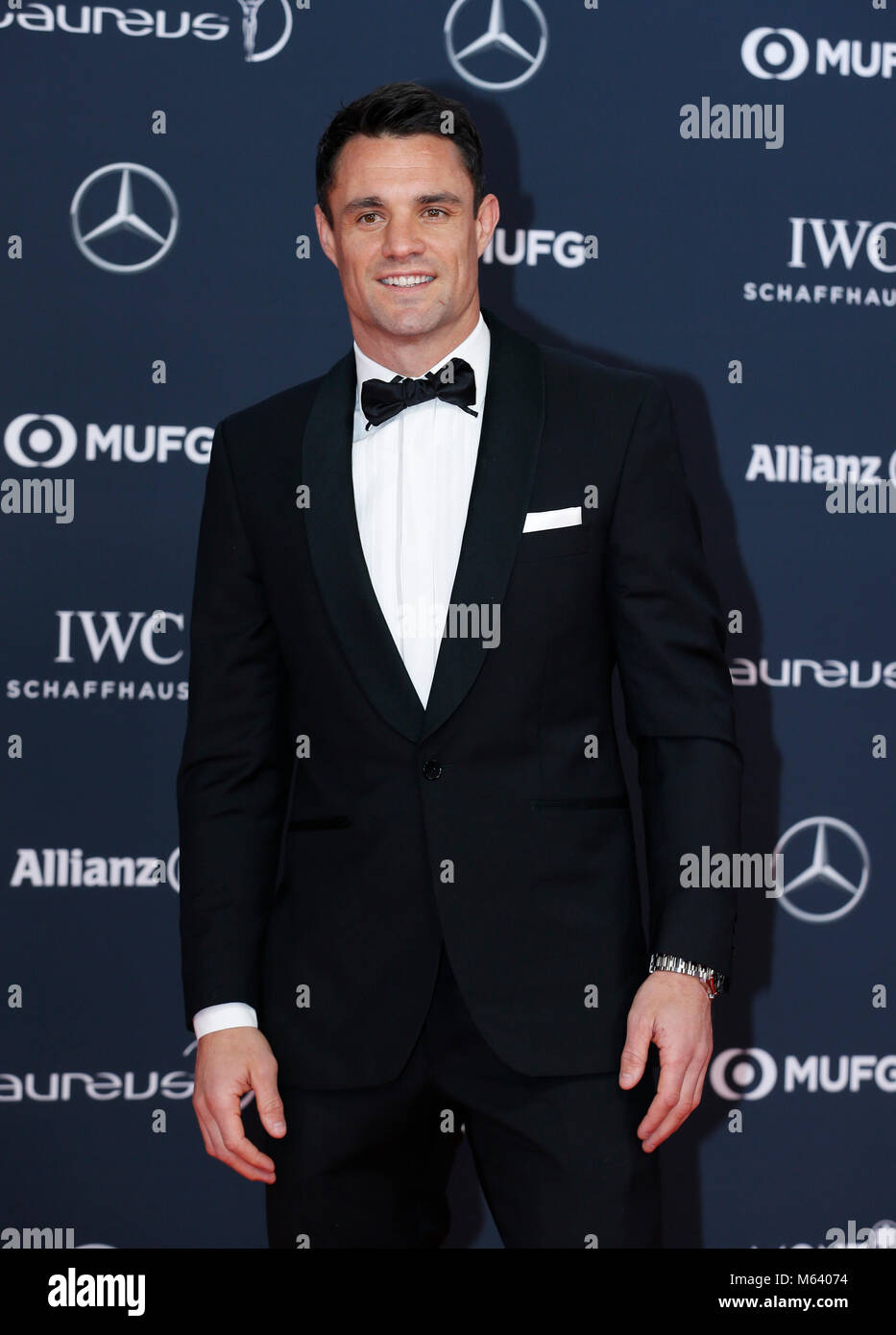 Monaco. 27th Feb, 2018. New Zealand's rugby union player Dan Carter arrives at the 2018 Laureus World Sports Awards in Monaco, on Feb. 27, 2018. Credit: Ye Pingfan/Xinhua/Alamy Live News Stock Photo