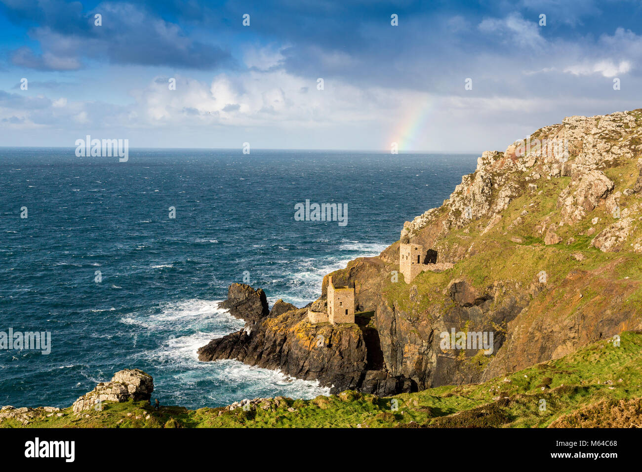 The ruins of the engine house of the Crowns tin mine at Botallack is part of a UNESCO World Heritage Site on the north coast of Cornwall, England, UK Stock Photo