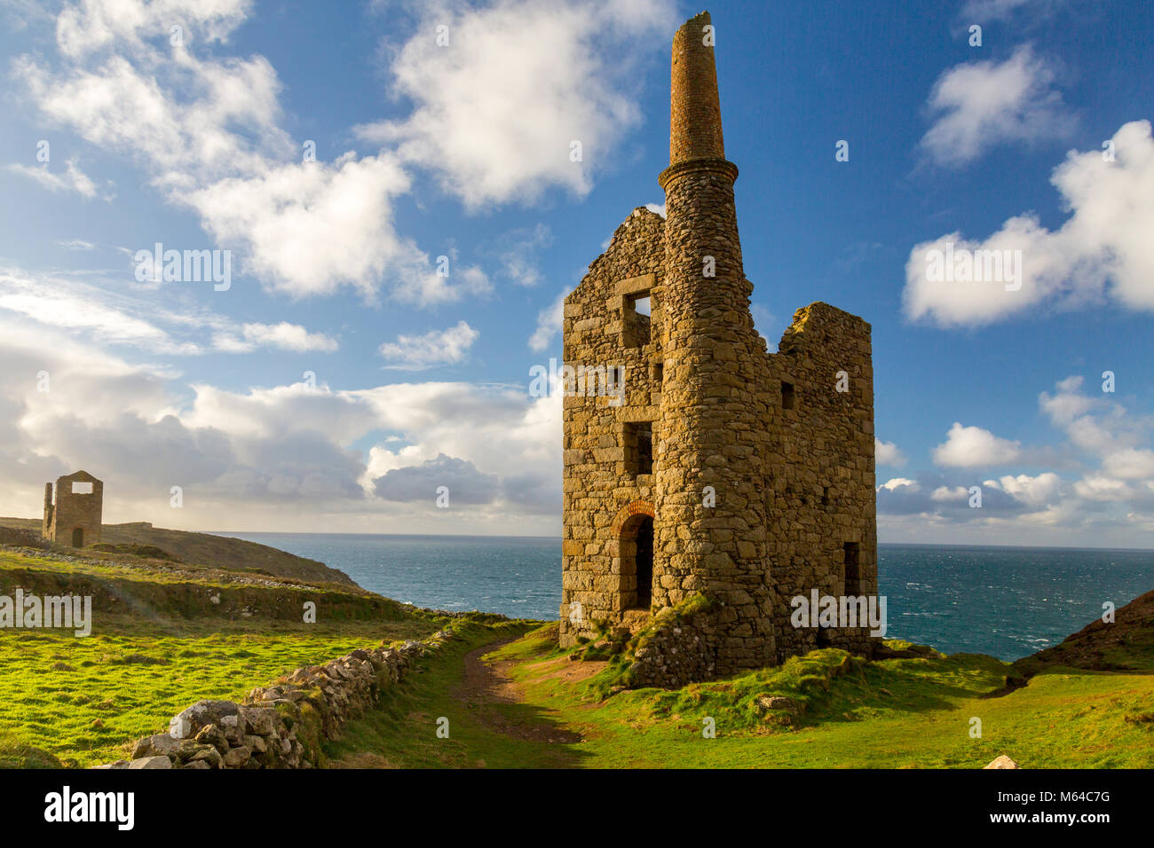 The ruins of the engine house at Wheal Owles tin mine at Botallack is ...