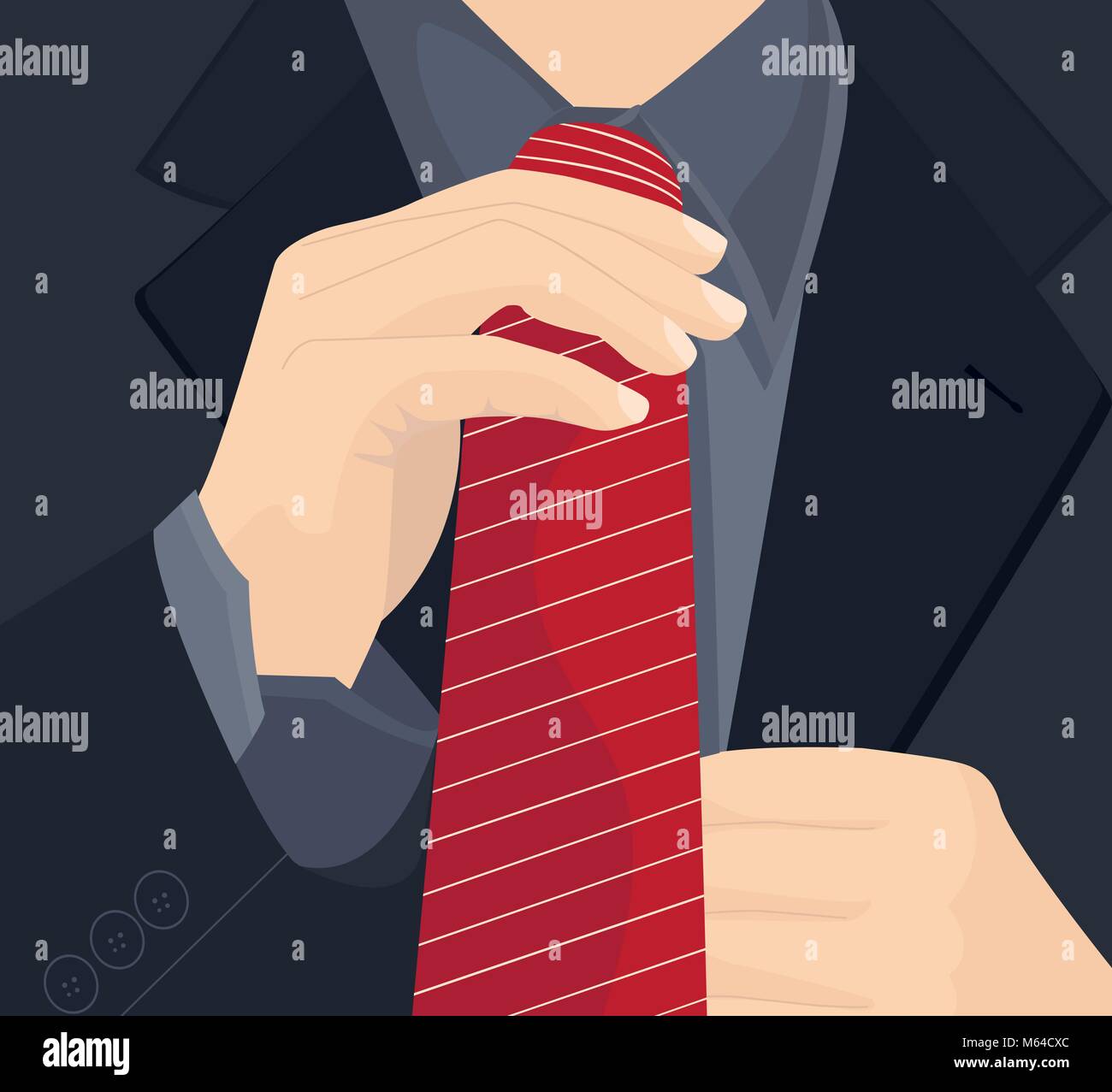 Businessman in a suit straightens his tie Stock Vector