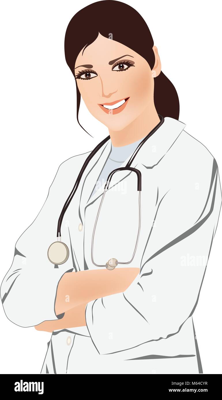 Beautiful young doctor with stethoscope vector illustration Stock Vector