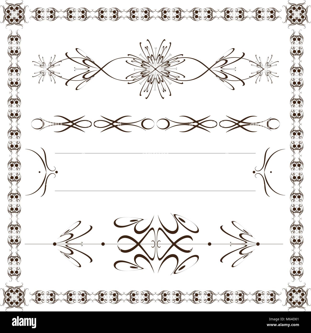 Set vector calligraphic design elements and frame Stock Vector