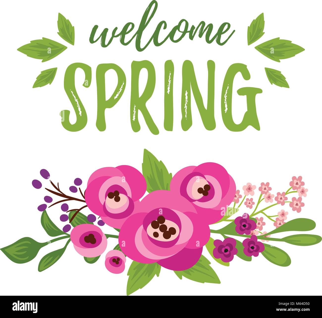 Vector illustration, floral card with Welcome Spring text Stock Vector ...