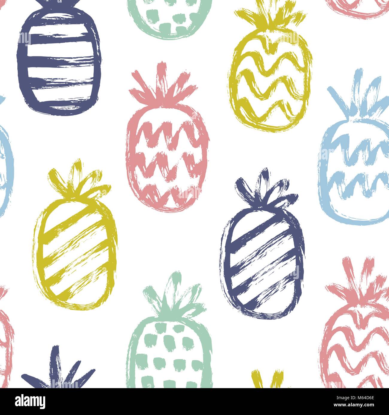 Vector illustration, seamless pattern with doodle hand drawn pineapples ...