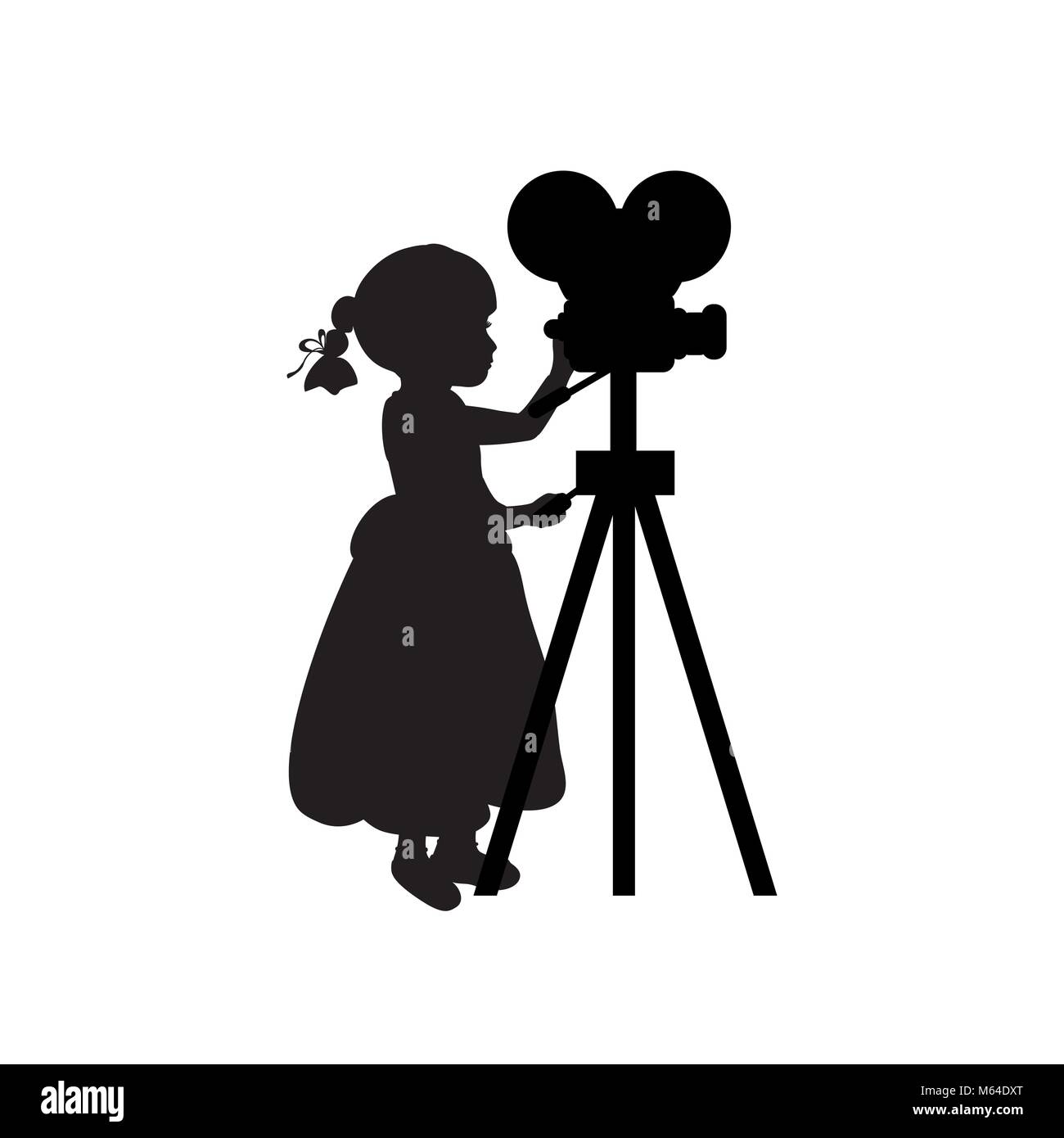 Silhouette girl makes movies film camera Stock Vector