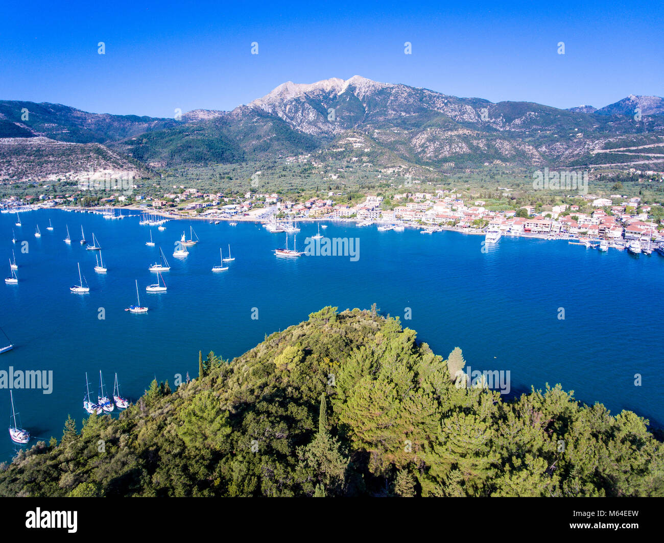Nydri town in Lefkada Greece Ioanian Island Stock Photo