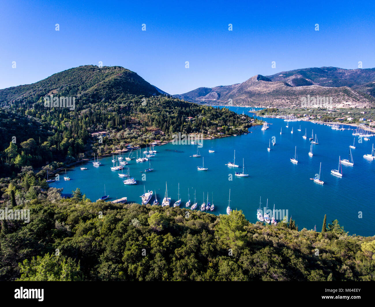 Nidri bay and harbour for yachts in Lefkada, Greece Stock Photo