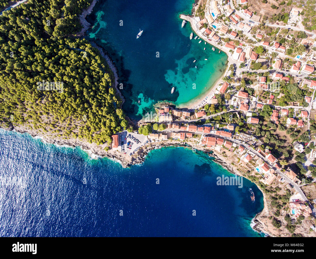 Kefalonia Assos Village in Greece as seen from above Stock Photo