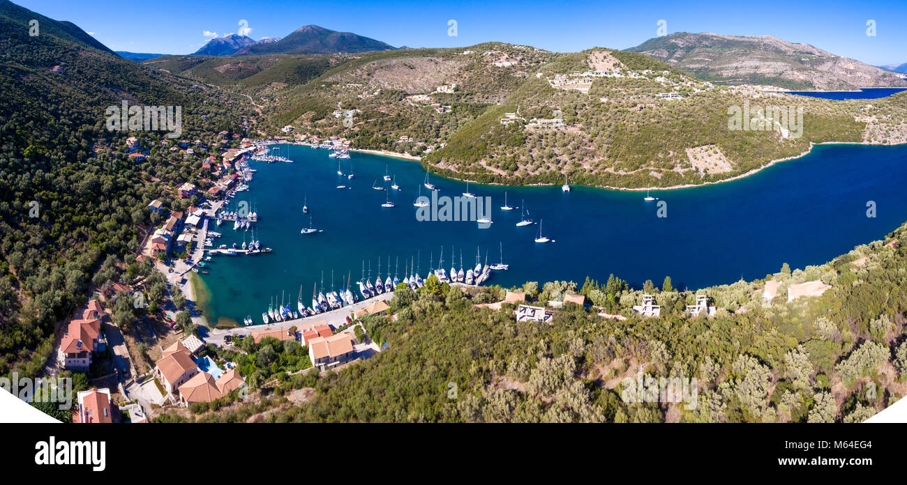 Syvota Lefkada Greece panorama over the harbour Stock Photo