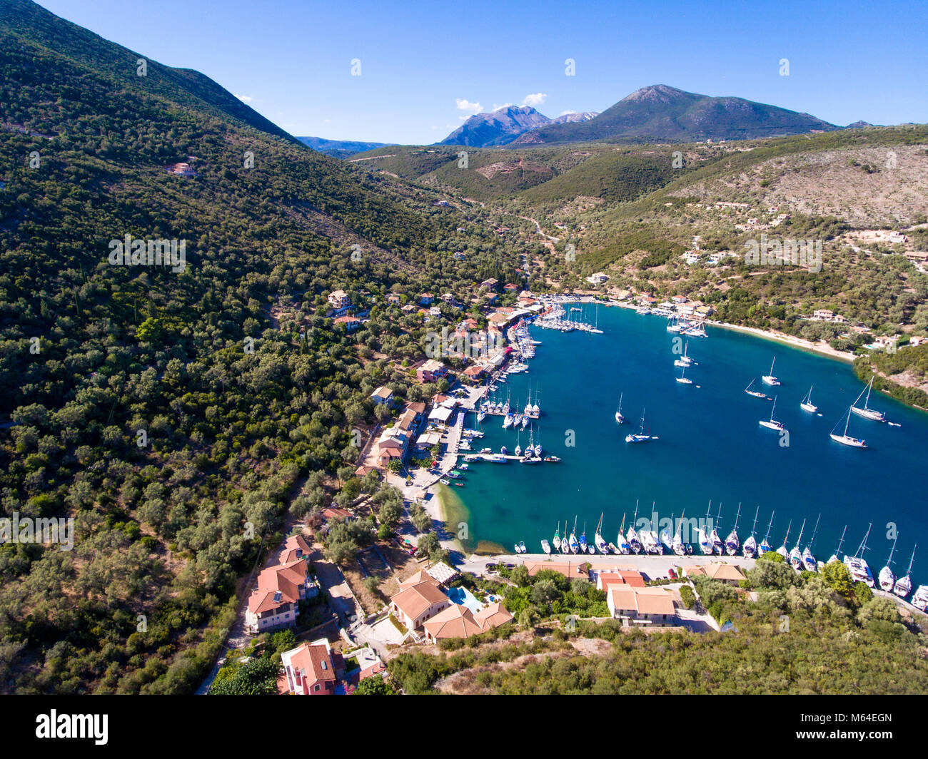 Sivota bay in Lefkada Greece with yachts in the harbour Stock Photo