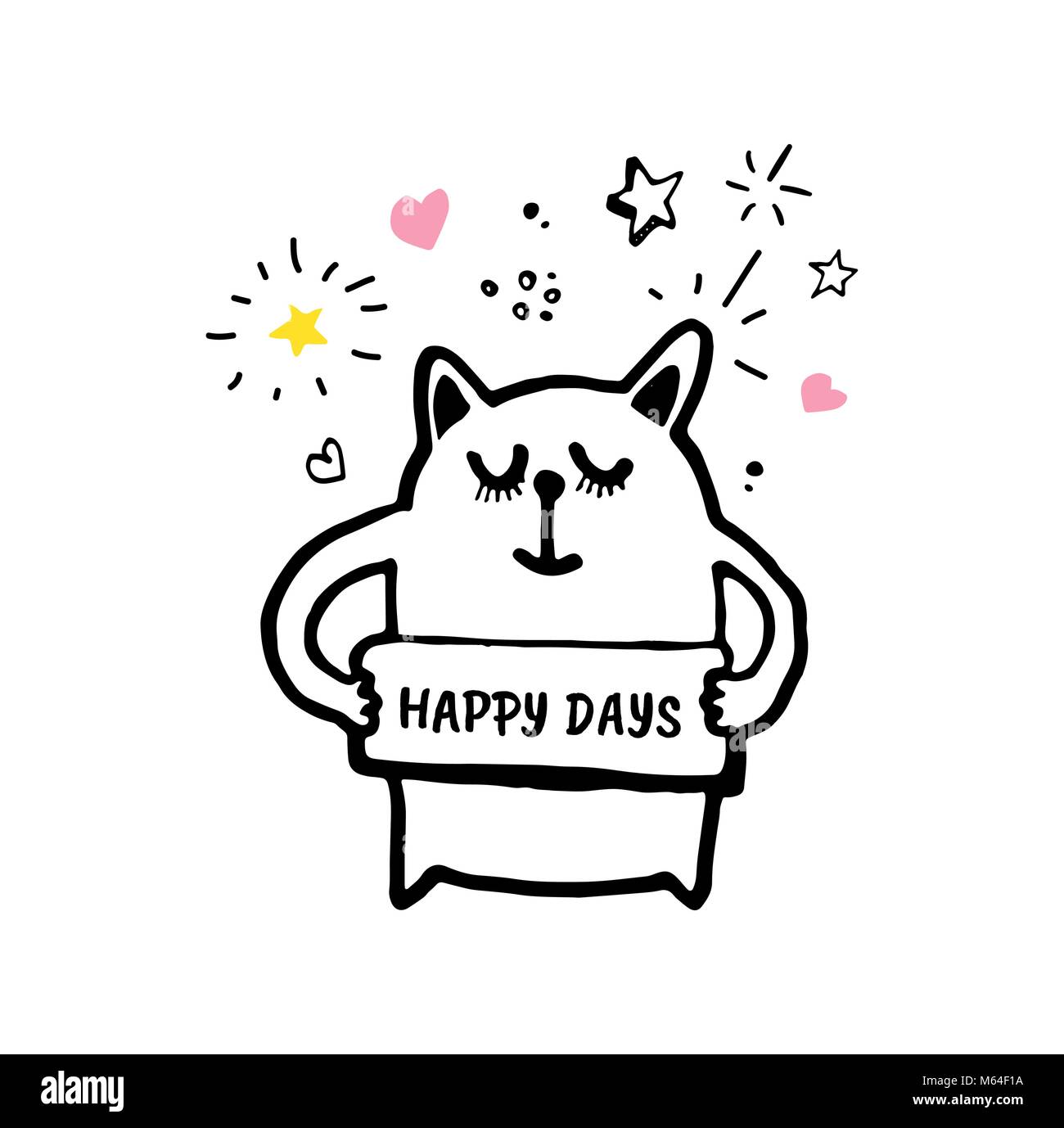 Cute cat with signboard Happy Days Stock Vector Image & Art - Alamy
