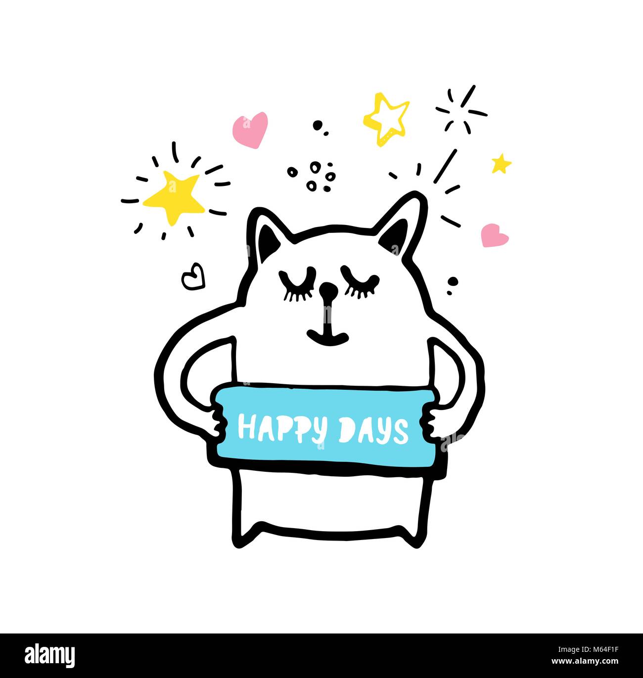 Cute cat with signboard Happy Days Stock Vector Image & Art Alamy