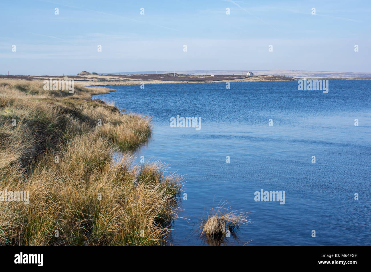 Wind Swept Deer Hill Reservoir, Meltham, West Yorkshire, England Stock