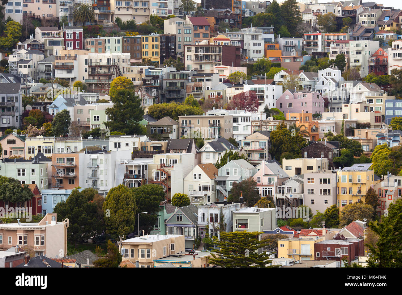 Houses on Twin Peaks Neighborhood, San Francisco, California, USA Stock Photo