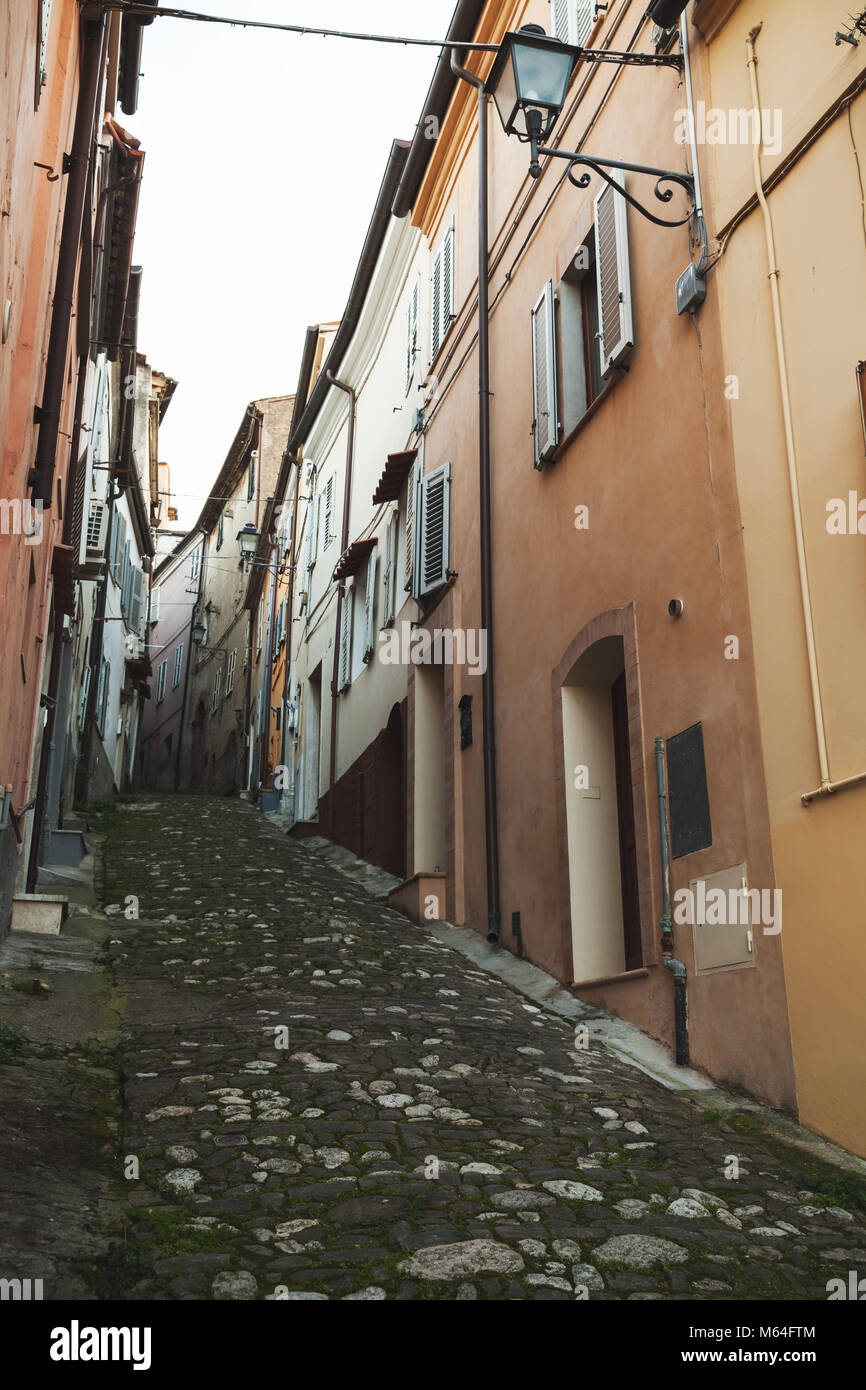 Vertical street view of Fermo, Italian old town Stock Photo