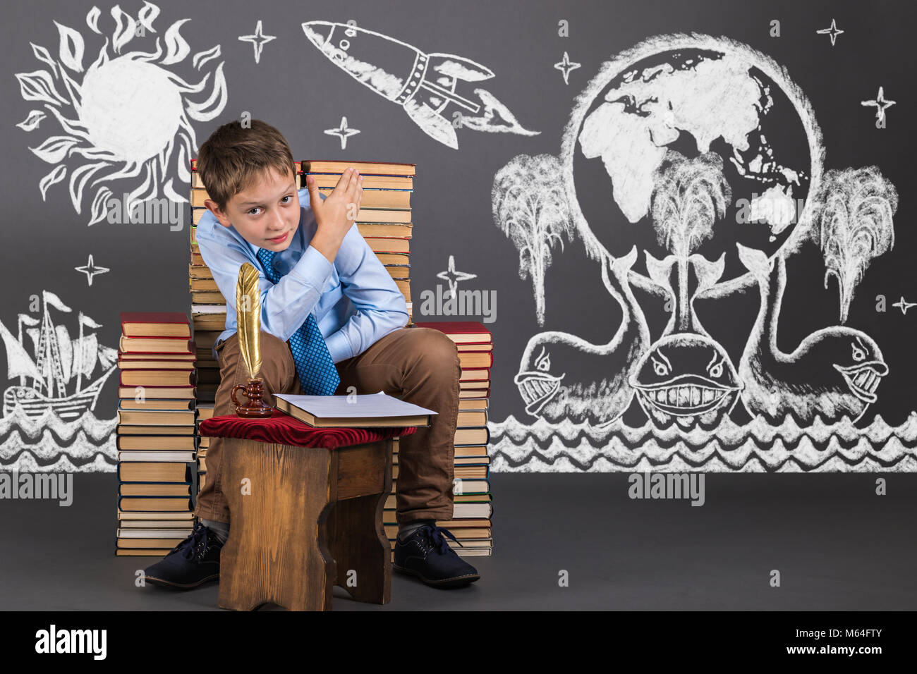Education concept. Imagination and fantasies, awakened by the reading of books Stock Photo