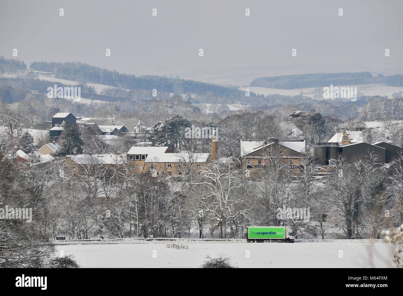 Snow in Masham courtesy 'Beast from the East' Yorkshire UK Stock Photo