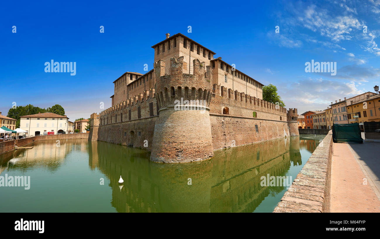 Picture & image of the exterior of the late medieval (13th century) moated urban castle reisdence of Rocca Sanvitale ( Sanvitale Castle ),  Fontanella Stock Photo
